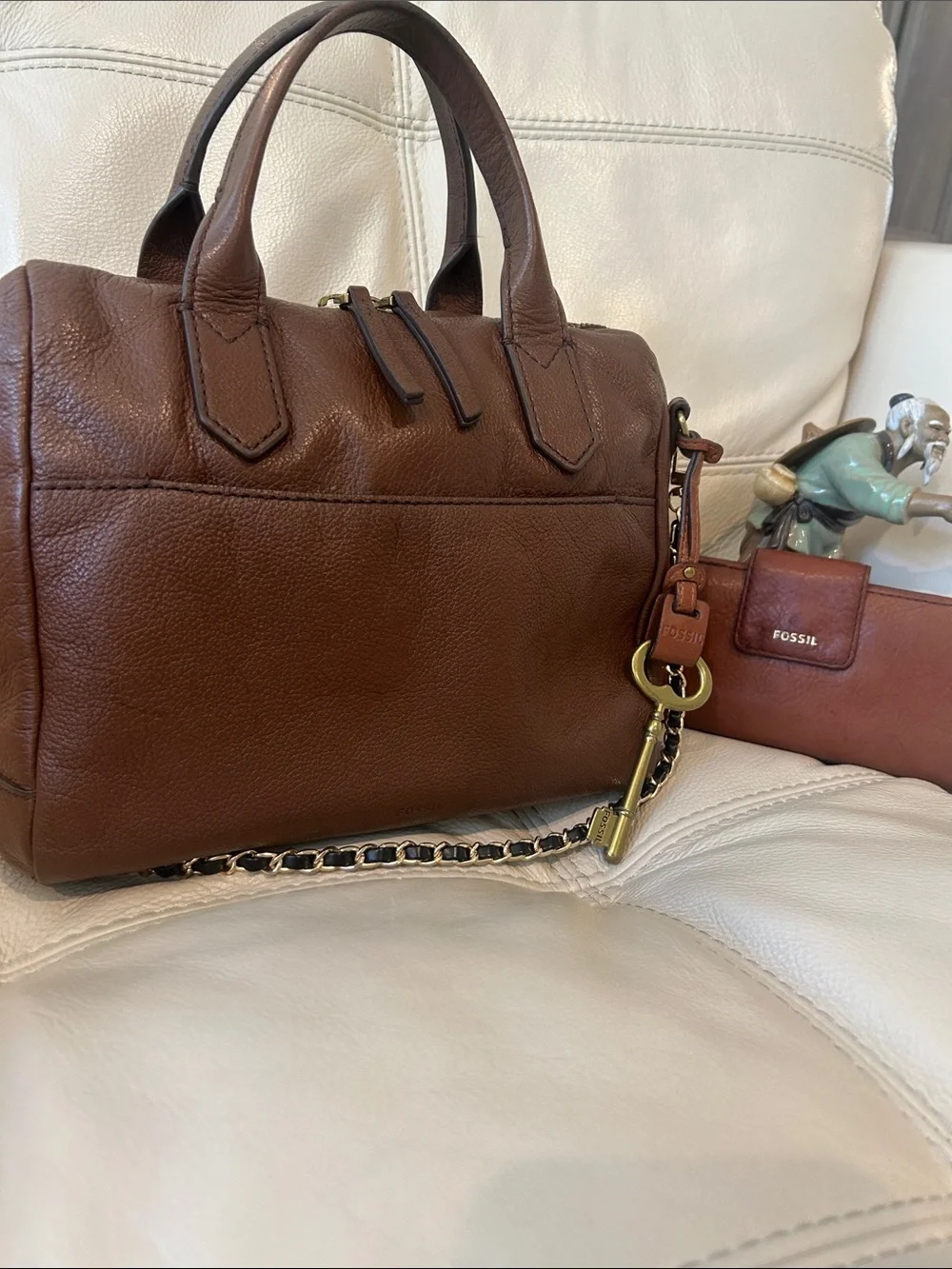 Fossil Fiona Vintage Dark Brown Leather Satchel w/Fossil Madison Long Wallet